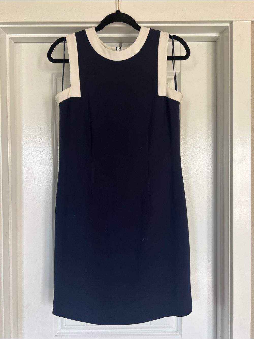 Lauren Ralph Lauren Two-Tone Crepe Shift Dress Navy Blue White Trim Size 6 - Picture 1 of 6